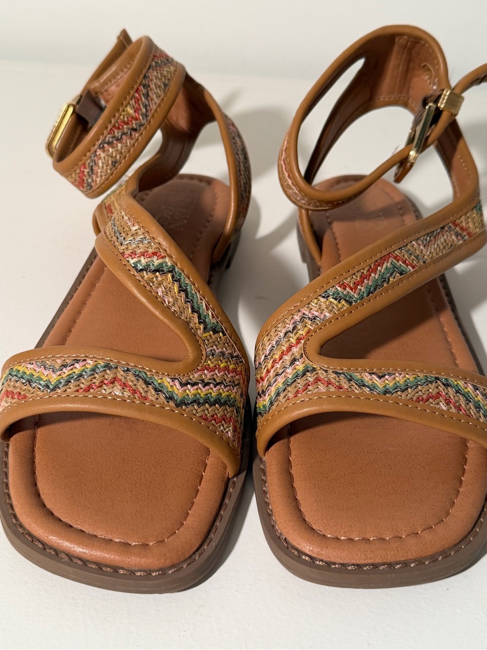 Crown Vintage Multi-Color Braided Ankle Strap Sandals. Sz. 9